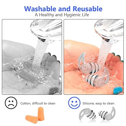 ACWOO Earplugs for Sleep, 2 Pieces Soft Silicone Ear Plugs, Noise Reduction Ear Plugs with Storage Container Box, Noise Cancelling Reusable Hearing Protection Suitable for Sleeping and Snoring (Grey) — view 6