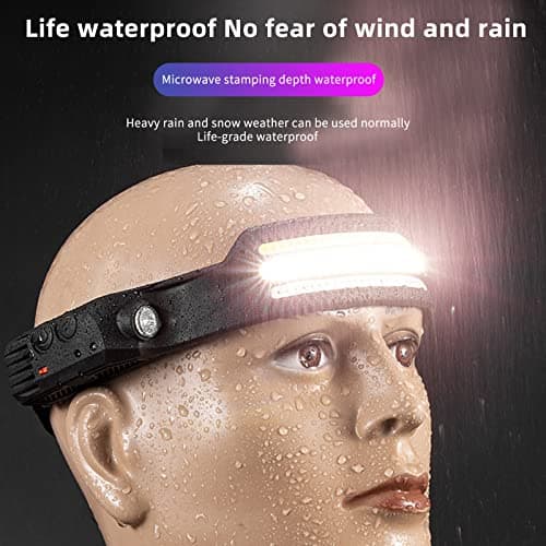 ANTUK Head Torch Rechargeable, 230° Wide Beam LED Headlamp with Motion Sensor, 2 Modes, Waterproof Lightweight Headlight for Running/Camping/Hiking/Fishing (1, 3 Front Led Lichtleiste) — view 5