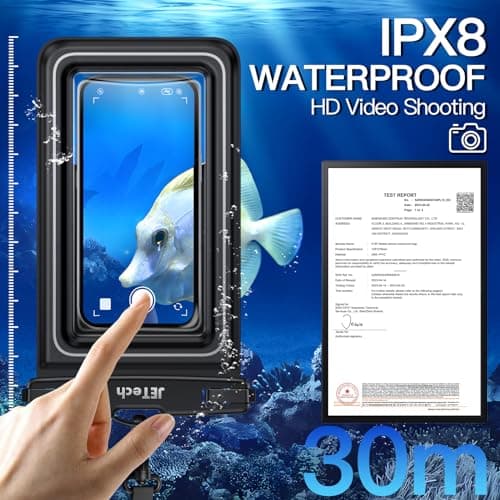 JETech IPX8 Waterproof Phone Pouch, Floating Dry Bag, Black, 2-Pack — view 4
