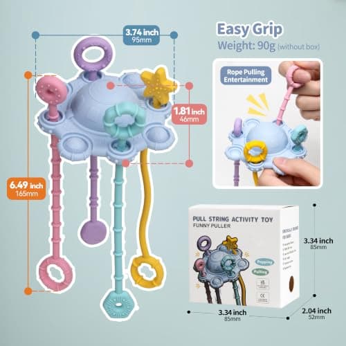 ETETOO Montessori Pull String Toy, Food Grade Silicone Early Development Toy, Fine Motor Skills Travel Toy, Sensory Gifts (Blue) — view 5