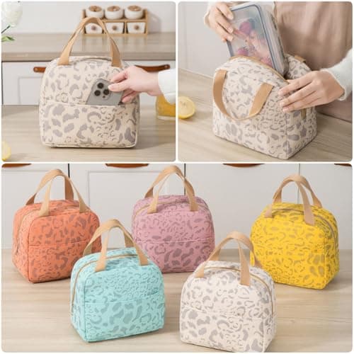 DWE Lunch Bag, Insulated Lunch Bag Cooler Bag Portable Thermal Lunch Box Bags Organizer Tote Bag for Women Adults Kids Work School Picnic Travel (Ink Beige) — view 4