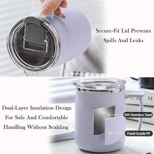 HZXYchen Stainless Steel Travel Mug with Handle – 304 Coffee Cup 500ml with Locking Lid – for Commute, Office & Outdoor – Purple — view 5