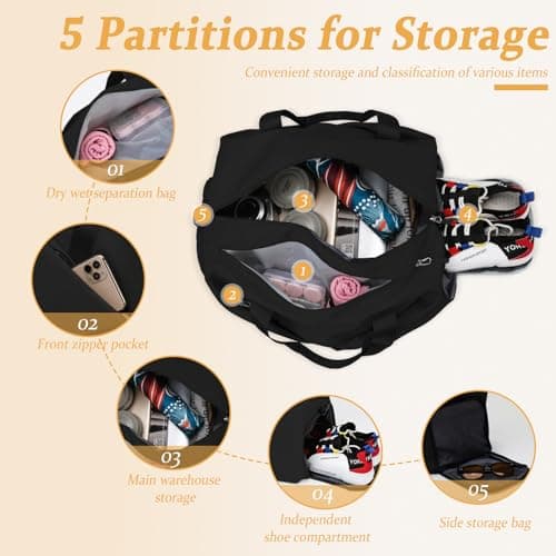 GLGHMH Sports Gym Bag, Portable Large Duffel Totes with 2pcs Shoes Compartments, Lightweight Overnight Weekend Bags for Sport Yoga Travel Swimming (Black) — view 4