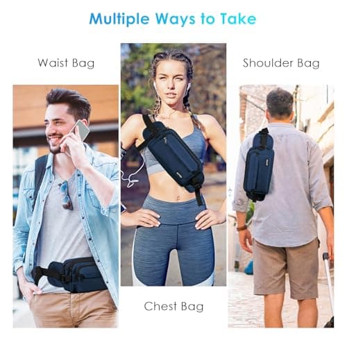 AGPTEK Bum Bag, Large Capacity RFID Waist Bag for Men Women, Denim Blue, L — view 6