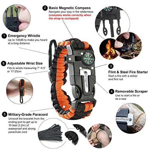 aZengear Paracord Survival Bracelet (2 Pack) Fire Starter, Whistle, Compass — view 2