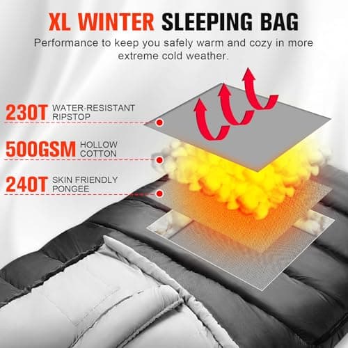 WERTYCITY Cold Weather Sleeping Bag with Hood, 4 Season, Adult Camping — view 3