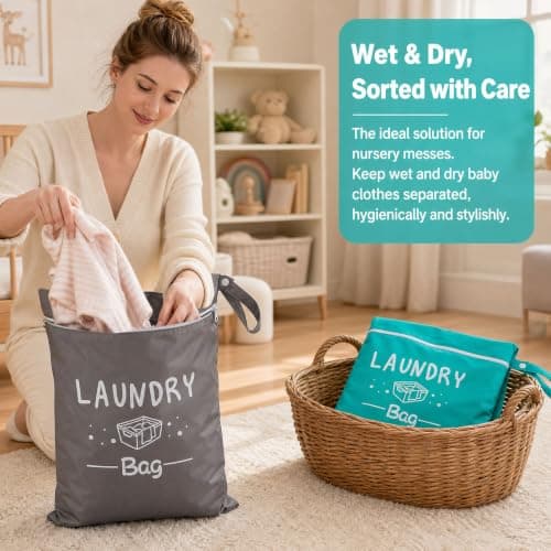 2 Pack Travel Laundry Bags for Dirty Clothes, Waterproof Wet Bag for Swimming Gym Beach, Large Zipper Laundry Bag Travel Wash Bag for Suitcase, Reusable Foldable Clothes Bags (Navy Blue and Grey) — view 4