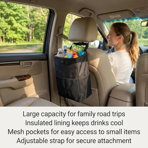 Black Car Trash Bin - Minimalist Car Bin and Dry Waste Organizer, 3.5 Gallon Leak-Proof Car Trash Can with Hook and Loop Lid and Handle, Car Bins for Front of Car, Essential Car Interior Accessories — view 5