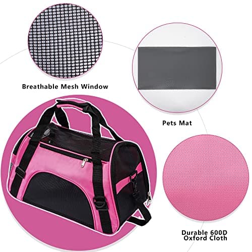 Soft-Sided Foldable Cat/Dog/Pet/Puppy Carrier Bag,Portable Pets Travel Carriers For Cats/Dogs/Pets With Shoulder Strap & Removable Mat,Durable Comfort Cat Basket Airline Approved(Pink,Medium) — view 3