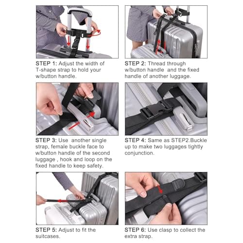 Luggage Straps,2 pcs Luggage Connector Straps Add a Bag Suitcase Strap Belt Adjustable for Travel Adjustable Baggage Attachment Accessories for Connecting Luggage Together Black T-type Normal — view 4