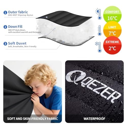 QEZER Ultralight Sleeping Bag for Adults,only 780g Backpacking Sleeping Bag Filled 600+FP Duck Down 5°C 15°C for Camping,and Hiking,Warehouse Outdoor — view 3