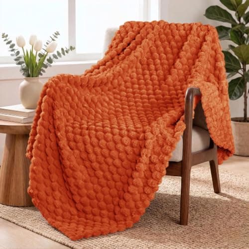 Exclusivo Mezcla Large 3D Fleece Blanket for Sofa, Couch, Burnt Orange