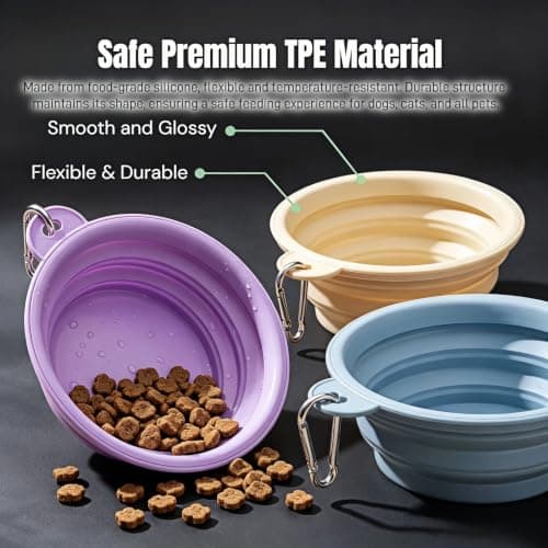 Collapsible Dog Bowl 5 Pack, Silicone Travel Pet Bowl with Carabiner — view 5