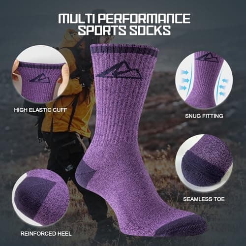 Effeet Hiking Socks Women, Anti Blister Ladies Walking Socks, Crew Light Outdoor Sports Socks, Multi Performance Womens Boot Socks, Breathable Cotton Trekking Running Socks 3 Pairs, Multicolor 6-8 — view 5