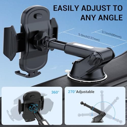 VIIMAKE Upgraded Clamp Suction Cup Car Phone Holder,Windshield/Dashboard Phone Car Mount with Strong Sticky Gel for iPhone, Samsung, GPS, 4-6.8 Inch Devices — view 4
