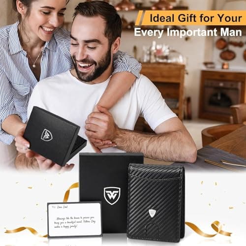 WONSEFOO Wallets Mens Slim RFID Blocking Carbon Fiber for Men UK with up to 12 Credit Card Slots, Strong Money Clip, Minimalist Bi-Fold Gift Box - Black, 11.5 x 8.5 x 1.5 cm — view 6