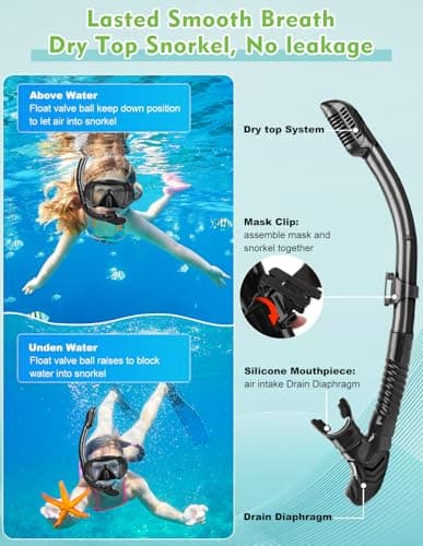 Hydomi Snorkel Set for Adults – Comfortable Leak-Proof Mask with Anti-Fog Tempered Glass, 180° Panoramic View & Dry Top Snorkel, Adjustable Diving Set for Holiday & Beach — view 4