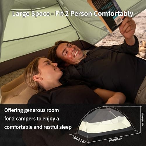 Naturehike Mongar Tent Camping Tent 2 Man Tent Waterproof Ultralight Trekking Tent Hiking Tent Double Layer for Hiking Climbing Outdoor Activities (20D Nylon/Olive Green) — view 6