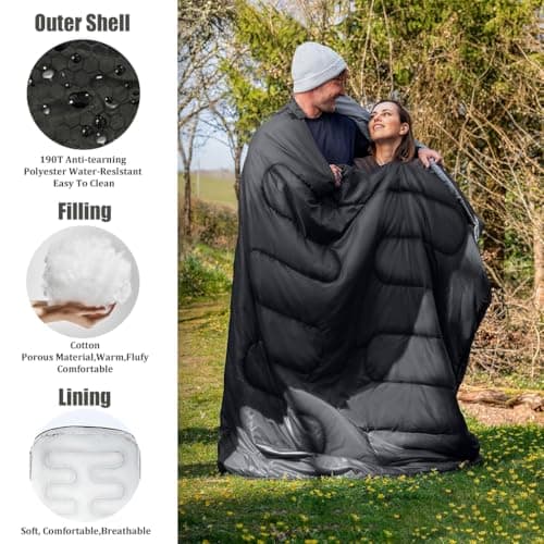 Double Sleeping Bag, Extra Large 3-4 Season Lightweight,Waterproof Indoor & Outdoor Use for Adults & Kids, Premium Sleeping bag for Hiking, Backpacking and Camping (Black) — view 5