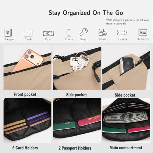 Money Belts for Travel Hidden Women Passport Bag Travel Wallet, Khaki — view 3