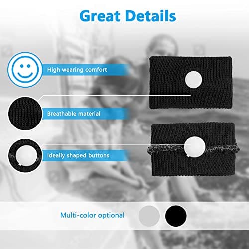 ACWOO Motion Sickness Wristbands, 2 Pairs Natural Sickness Bands for Kids & Adults, Anti-Nausea Wristbands for Car Sea Sickness, Relief Wristbans for Sea Flying Travel (Black+White) — view 5