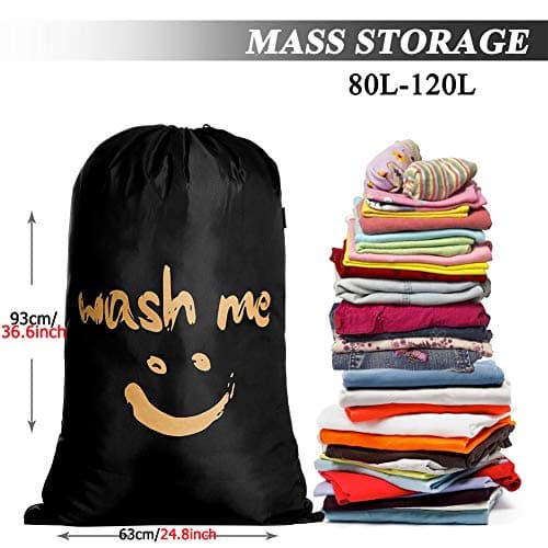IHOMAGIC Large Travel Laundry Bag, Large Laundry Bag, Wash Me Storage Bag, Hand Washable, Lightweight Bag for Dirty Clothes 120L for Dorm, Camp and Apartments, Travel, Black — view 2