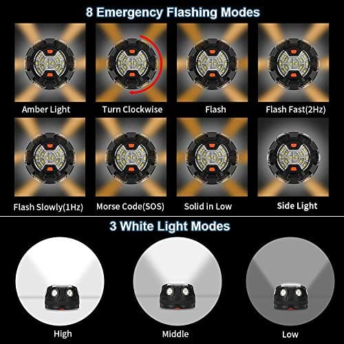 Car LED light Road Flares, Vehicle Emergency Breakdown Kit, with 8 Amber Flashing modes,Warning Signal beacon disc for safety with 1.5km 360 degree visibility plus magnetic base and hook attachment — view 3