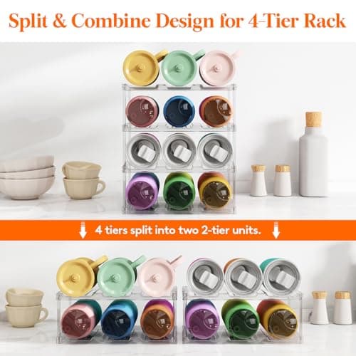 Lifewit Stackable Water Bottle Storage Organiser, Wine Bottle Holder for Cupboard, Plastic Large Compartment Tumbler organiser, Clear Wine Rack, Mug Cup Holder for Kitchen Storage, 4Tier Hold 12 — view 3
