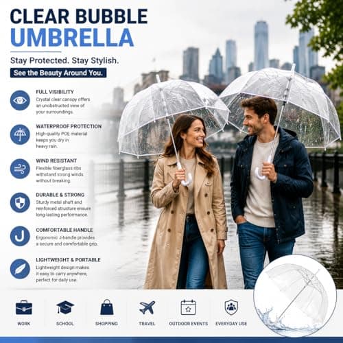 4 Pack Clear Transparent PVC Dome Umbrella Windproof Rain Protection, Large Coverage See Through Wedding, Bridesmaid & Bridal Umbrella, Party Parasol Rain & Photography Prop ,Premium Bubble Brollies — view 4