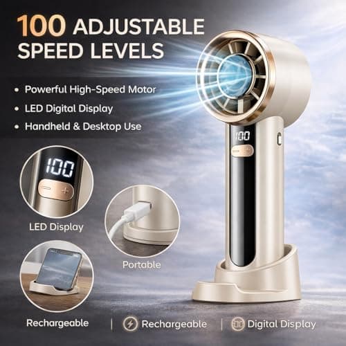Nexlum 2-in-1 Portable Handheld Fan with Base, Beige — view 3