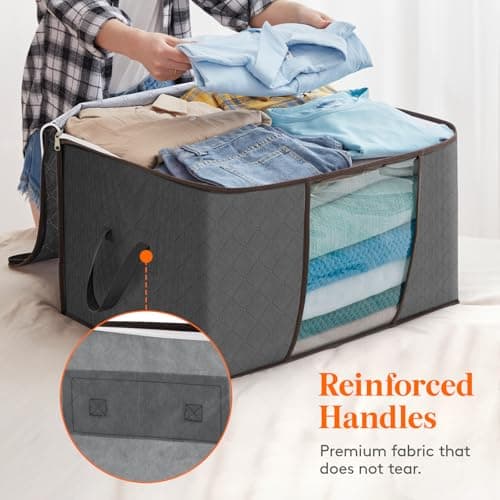 Lifewit 105L Clothes Storage Bags Large Storage Box With Lid Packing Boxes for Moving House With Reinforced Handle Thick Fabric Clear Window for Clothes Duvet Blankets Bedding, 3 Pack, Grey — view 3