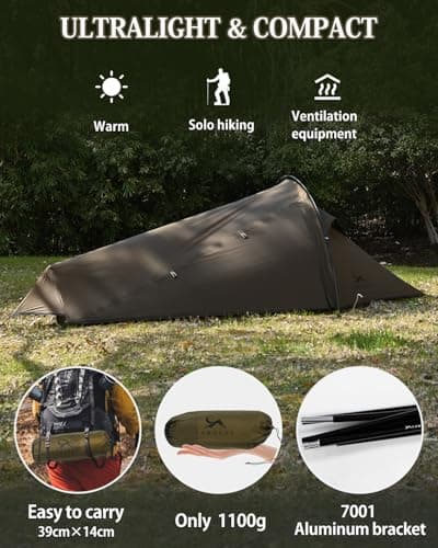 TOMOUNT Bivvy Tent Nylon Ultralight 1 Person Waterproof Bivvy Bag Small Pack Size Trekking Tent for Trekking, Camping, Outdoor, Climbing with Backpack — view 2