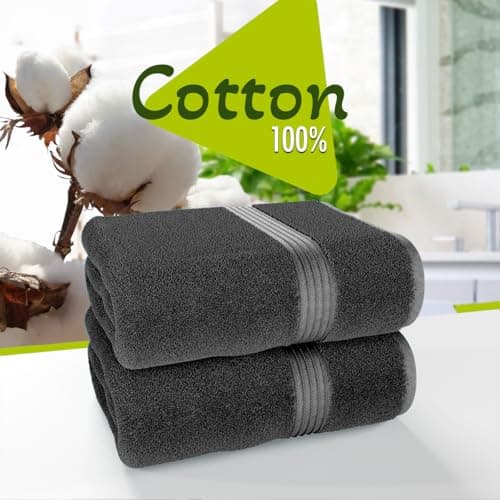 ALSAP Charcoal Bath Towels Set Of 2 (130x70cm) – 700 GSM Super Absorbent Egyptian Cotton Bath Sheets – Hotel Quality Quick Dry Bathroom Towels for Home, Spa, Gym, Beach & Swimming Pool — view 4