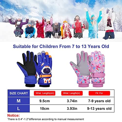 flintronic Kids Ski Gloves, Winter Skiing Gloves Thermal Snow Glove with Adjustable Cuffs, Waterproof Snowboarding Gloves for Children Girls Cycling, Skiing, Skating and Hiking (M) — view 2