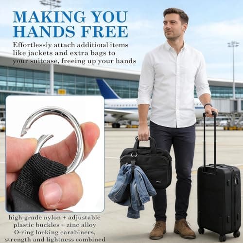 Luggage Straps, Elastic Strap Set for Suitcases with Adjustable Design, Secure Bag Attachment for Airport Travel, Includes 3 Elastic Straps and 3 Carabiner Straps in Black Colour, Measuring 40 Cm by 6 — view 4
