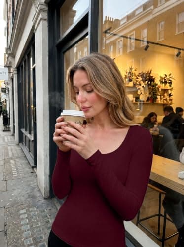 IWOLLENCE Thermal Tops Womens Scoop Neck Underlayer (Wine Red, M) — view 4