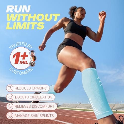 Rymora Calf Compression Sleeves for Men & Women (Ideal for Sports, Running, Shin Splints & More) (One Pair) (Sky Blue) (Medium) [M] — view 2