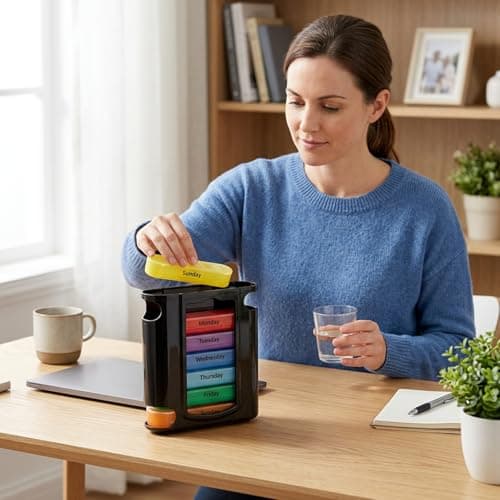 Weekly Pill Box 7 Day, Pill Organiser 4 Times a Day, Compact Portable Medication Case for Home and Travel Use, 28 Large Compartments for Vitamins & Medicine for Elderly Men Women Rainbow — view 3