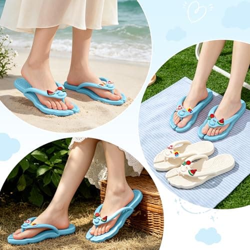 ZOORON Flip Flops for Women Men Travel Slippers Shower Shoes Foldable Bathroom Camp Beach Sandals Lightweight Non-Slip Quick Dry, With 4 Detachable Shoes Charm-1pack-sky Blue, 9-10 Women/7-8 Men — view 2
