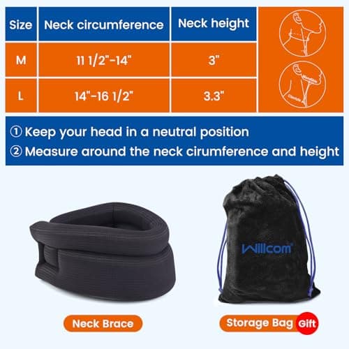 Willcom Neck Support Collar-Foam Cervical Collar, Soft Neck Brace for Pain, Torticollis, Cervicorrect and Posture Corrector- Can Be Used During Sleep, Travel and Rest (Black, Medium, 11.5-14 Inch) — view 4
