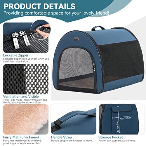 PETSFIT Collapsible Dog Crate, Dog Travel Crate - 26.5 Inch Lightweight, Roomy, Easy to Set Up, Portable Pop Up Dog Carrier with Thick Mat, Sturdy Soft Sided Dog Crate, Navy Blue — view 2