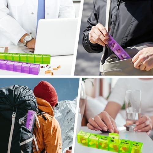2pack Weekly Pill Organiser, Pill Boxes 7 Day 2 Times a Day Large Pill Box Organiser 14 Day XL Medication Tablet Case for Travel Fish Oil Vitamin Holder(Purple-Green) — view 4