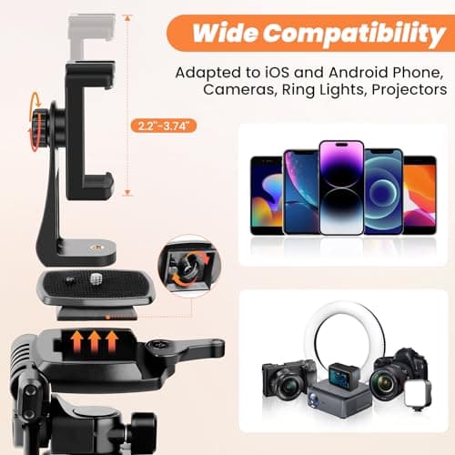 Nineigh Camera Phone Tripod, 75'' Lightweight DSLR Camera Stand — view 4