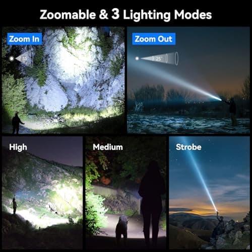 GEARLITE LED Torch Rechargeable, 3500LM Torches LED Super Bright with Clip Adjustable Focus, 3 Lighting Modes Waterproof Small Torch for Power Cuts, Emergency, Camping, Hiking, Outdoor — view 4