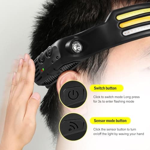 2PCS LED Head Torch, USB Headlamp Flashlight Rechargeable 2 COB 230°Wide Beam Headlight with Motion Sensor Bright 5 Modes Lightweight Waterproof Head Lamp for Outdoor Running, Camping Hiking — view 3
