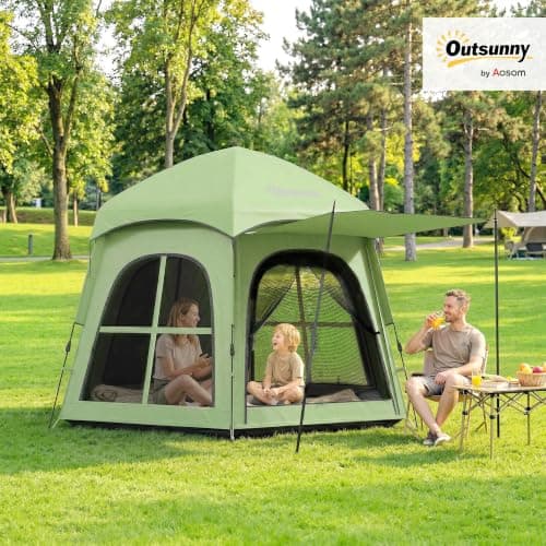 Outsunny Pop Up Tent 2 Doors Carry Bag 3000mm Waterproof 3-4 People Green — view 2