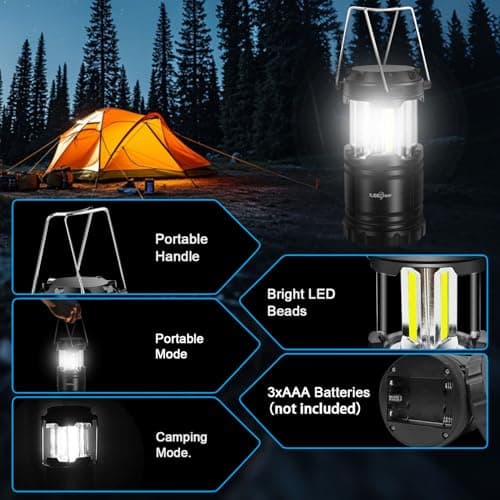 ILEEDear Camping Lamp, Battery Operated, Portable Ultra Bright LED Lantern, Foldable Camping Hanging Lamp, Survival Kit, for Hiking, Camping, Emergency Equipment, Power Failure etc. Pack of 4 — view 5