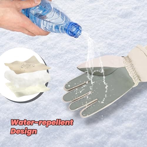Feelorna Ski Gloves for Women, Winter Thermal Touchscreen Waterproof Gloves with Adjustable Wristband, Plush Lining Windproof Warm Snowboard Snow Glove for Skiing Cycling Running (beige) — view 5