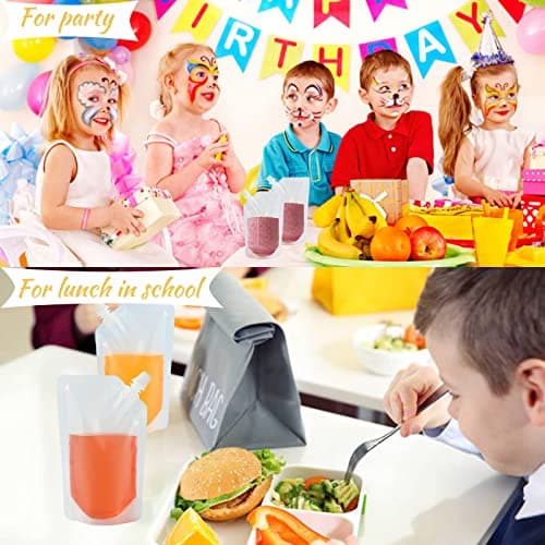 15pcs Clear Drink Pouches for Festivals with Funnel and Stickers, Leak Proof Juice Liquid Pouches Bags, Beverage Bags Festival Essentials, Plastic Hip Flask for Parties, Picnic, Travel, Sports — view 3