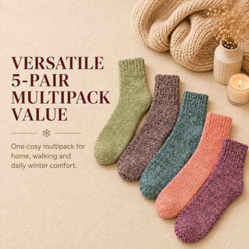 NWDEY 5 Pairs Thermal Socks for Women, Wool Warm Knitting Ladies Socks — view 5